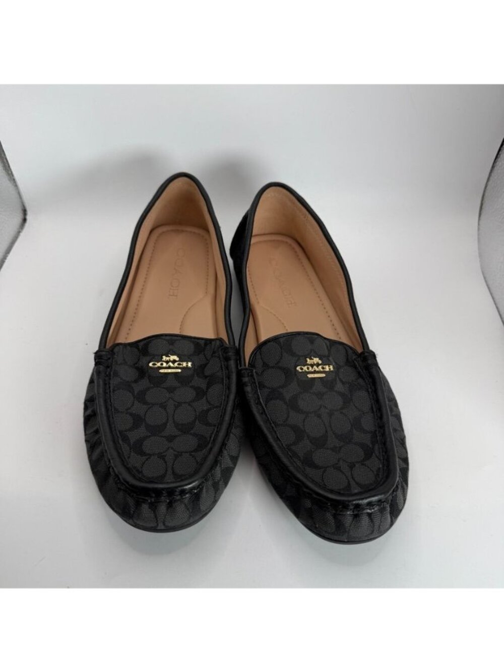 Coach Marley Driver slip-on Moccasins Loafers Womens Black Monogram Size 7.5
